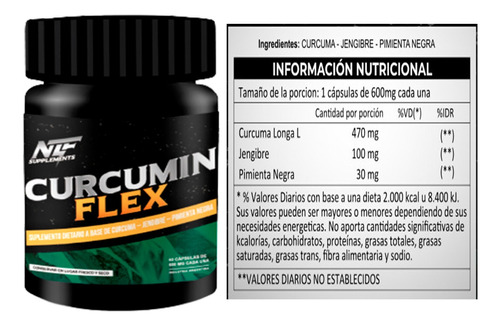 Cúrcuma + Jengibre + Pimienta Negra  X 100 Capsulas - Vegano