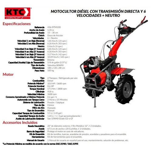 Motoazada Ktc Diesel 10 Hp Con Barra Segadora Y Rotovator