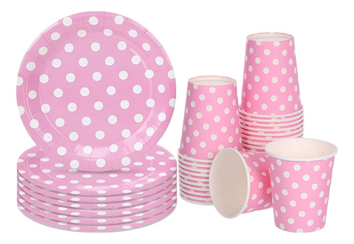 Vajilla De Cumpleaños Platos Vasos Desechables Rosa 20pcs