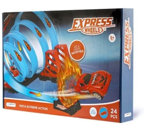 Pista Express Wheels Extreme Action Com 4 Loop 360 Multikids Cor Azul