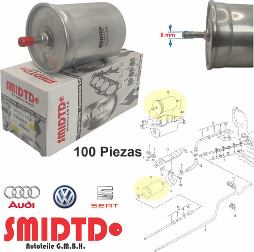 100 Filtros De Gasolina Metalico Vw Jetta Mk3 1.8l 1988-1999