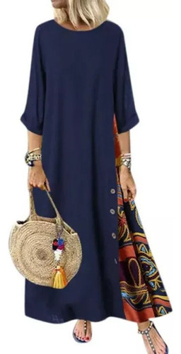 Boho Mujer 3/4 Manga Maxi Vestido Suelto