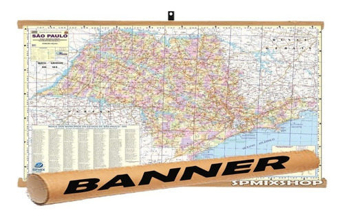 Mapa Estado São Paulo Banner Moldura Laminado Grande 120x90