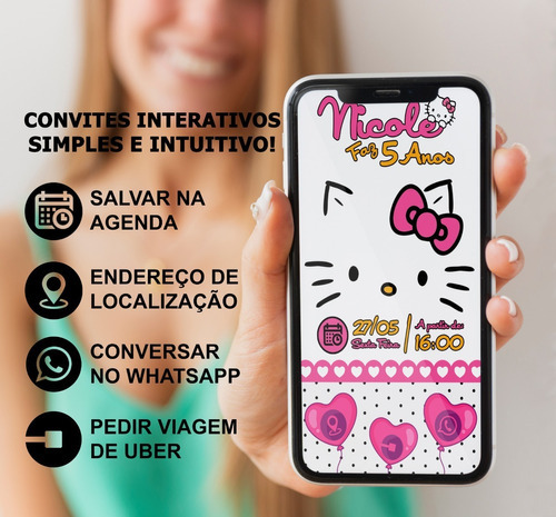 Convite Virtual Pdf Whatsapp Hello Kitty Aniversario