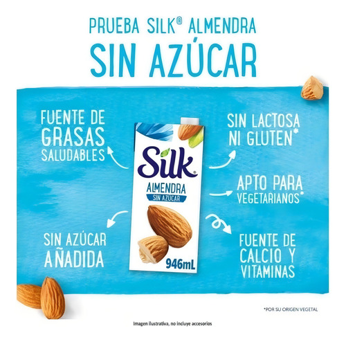 Leche De Almendra Silk Sin Azucar Original 6 Pzs De 946 Ml