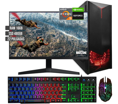 Pc Torre Gamer Amd Ryzen 5 3600 Ssd 480gb Ram 16 Monitor 22 