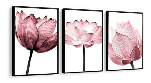 Quadro Flores Rosa E Lilas Com Moldura P Sala Moldura Branca