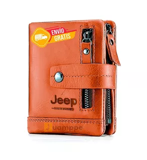 Billetera Jeep Hombre Cuero Genuino Natural Monedero