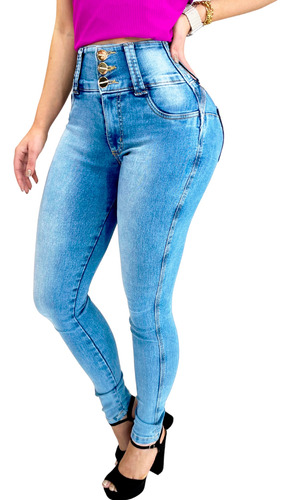 Calça Jeans Feminina Levanta Bumbum Bojo Cintura Alta Lycra
