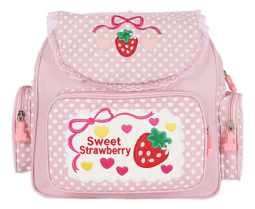 Bonita Mochila Escolar Para Niñas Con Bordado De Fresas