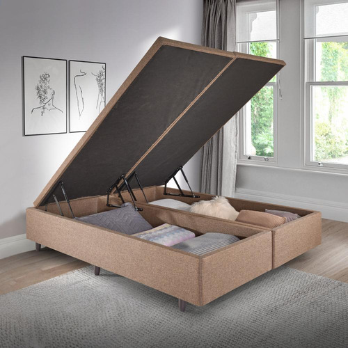 Base Box Baú Casal Bipartido 138x188x42cm Linho Marrom
