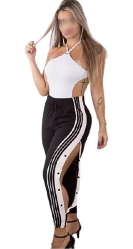 Imagem 2 de 10 de Kit 2 Calça Pantalona Fenda Listra Botões Laterais Flare