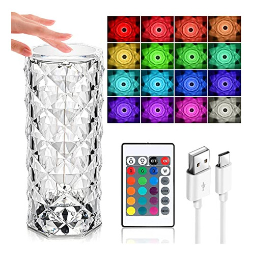 Lámpara Cristal Rgb, 16 Colores Led Táctil, 4 Modos Usb,