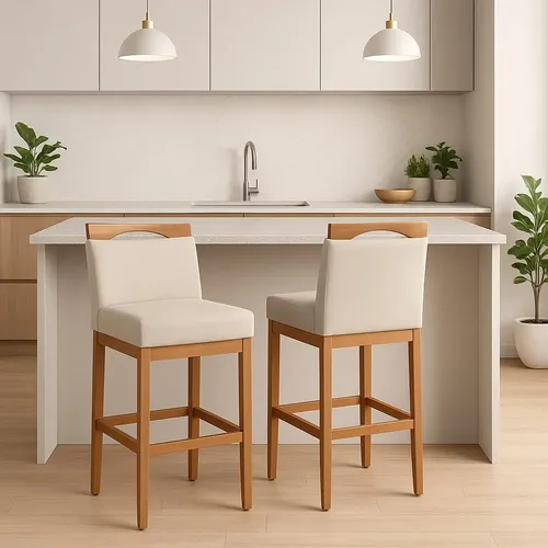 Banqueta Alta Para Balcão Com Encosto Madeira