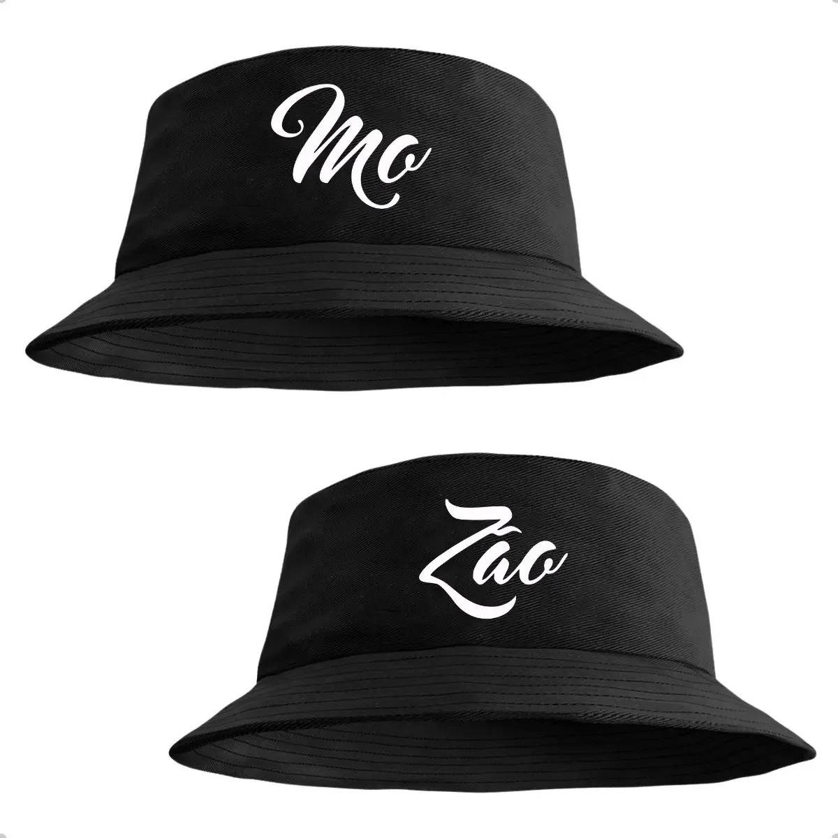 Kit Mozão Chapéu Bucket Hat Casal Moda Praia Unissex Cor Preto Mozão Branco Tamanho 57 Cm