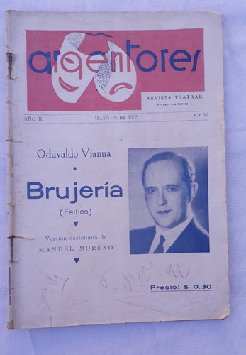 Revista Antigua ** Argentores ** N° 56 Año 1935 Teatro Actor