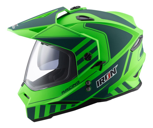 Casco Cross Iron Racing Dot Verde Lentes Cerrado Motocross