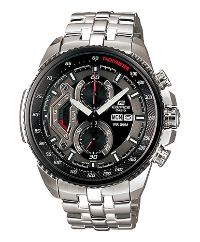 Reloj pulsera Casio EF-558 con correa de acero inoxidable color plateado - fondo negro/gris - bisel negro