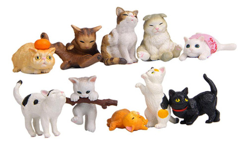 10 Piezas Kawaii Pvc Figuras De Gato Estatuas De Animales