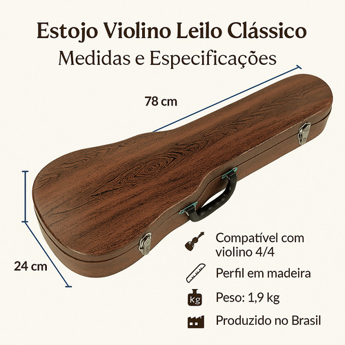Estojo Case Violino Leilo Clássico Madeira