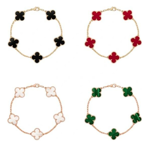 Pulseira Trevo Ônix Cornalina Madre Pérola Malaquita 4 Pças
