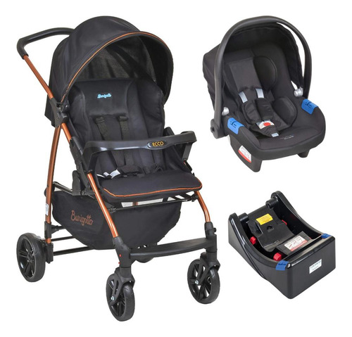 Conjunto Travel System Ecco Preto Cobre E Base - Burigotto