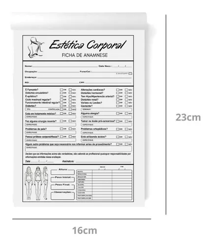 Ficha De Anamnese Estética Corporal (Bloco c/ 100 Folhas)