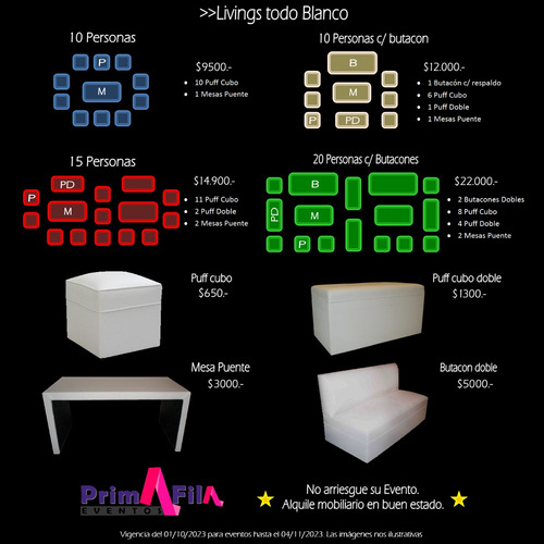 Alquiler De Living, Puff, Mesas, Sillones, Led! Zona Oeste