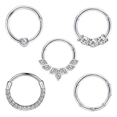 Set 5 Aros Argolla Piercing Para Septum - Acero Quirúrgico