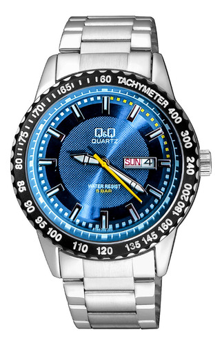 Reloj Q&q Qyq A194-202 Elegante Acero Cronografo + Estuche 