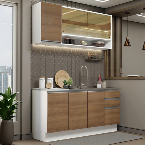 Cocina Integral Completa Modular Madesa Glamy 160cm Color Blanco Marrón 07