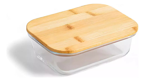 Pote Hermético De Vidro Marmita Marmitex Comida Almoço Janta Frutas Com Tampa De Bambu - 600ml Snel Home