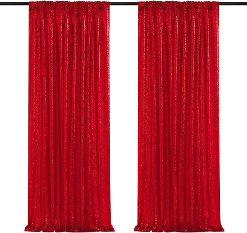 2 Cortinas Tipo Telón De Fondo De Lentejuelas Rojas De 3 X 8