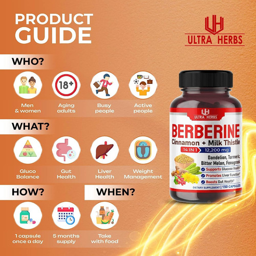 Suplemento En Cápsula Ultra Herbs Suplementos Berberine X 0mg