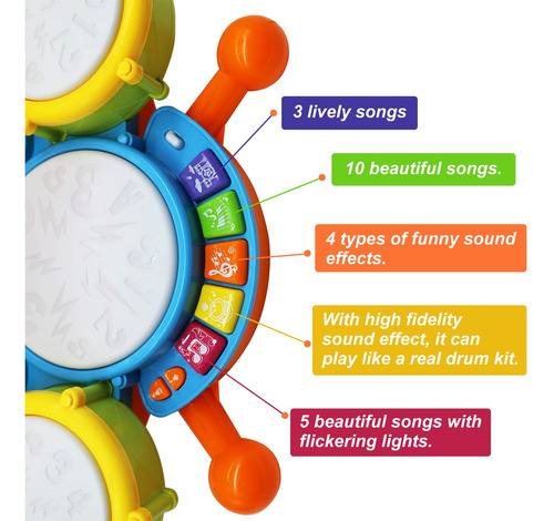 Juego De Batería Musical Niños Pequeños Rojo Navidad 12