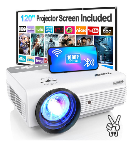 Proyector 4k Con Wifi Y Bluetooth, 1080p/12000 Lúmenes, Pant