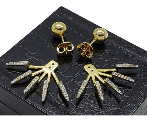 Brincos Spike Cravejados Com Zirconia Banho De Ouro 18k 3761