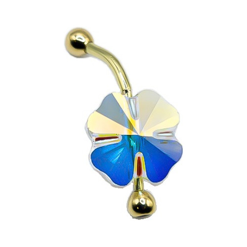 Piercing Ombligo Navel Oro 18kCristal Swarovski Trébol 12mm - Copawa Joyas