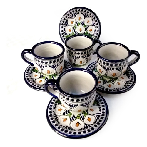 4 Tazas Y 4 Platos De Talavera Poblana Barroca 350ml #4