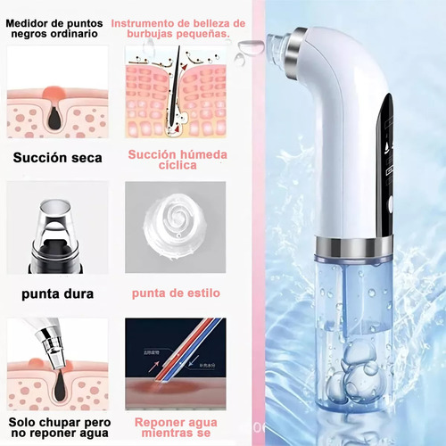 Bitina-kit De Belleza Usb Para Eliminar Puntos Negros Con Microlimpiador De Agua Y 6 Sondas, Extractor De Succión Eléctrico, Limpiador Facial Y 3 Niveles De Succión.