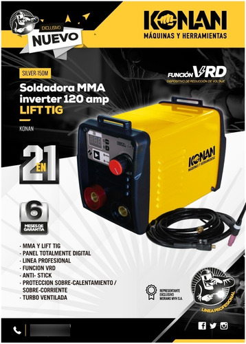 Imagen 2 de 3 de Soldadora Inverter Eléctrica Silver 150 - 120amp - Konan