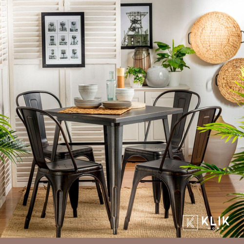 Comedor Mesa Tolix 80x80cm + 4 Sillas Tolix Negras