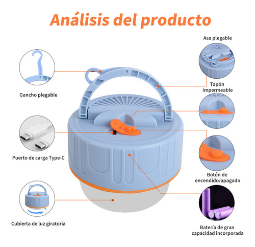 Lámpara Linterna De Campamento Portátil Luz Led De Colores
