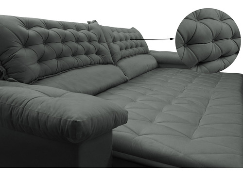 Sofá Retrátil e Reclinável Molas Ensacadas Cama inBox Botonê 2,12m Espuma Viscoelástico Suede Cinza