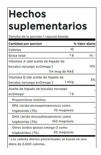 Aceite De Hígado De Bacalao Noruego Prístino 1gramo 60 Sgels