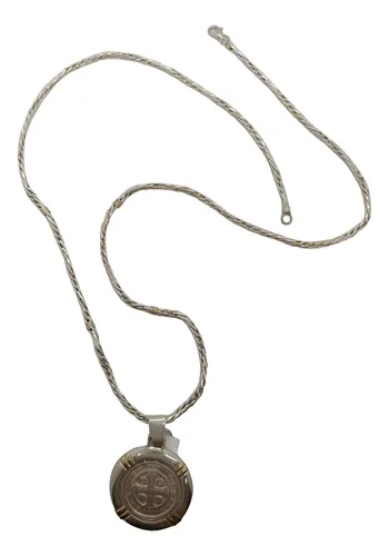Medalla San Benito Y Cadena Plata Y Oro(cad614)