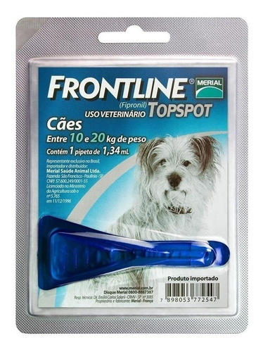 Pipeta antiparasitário para pulga Merial Frontline Top Spot Antipulgas para cão de 10kg a 20kg