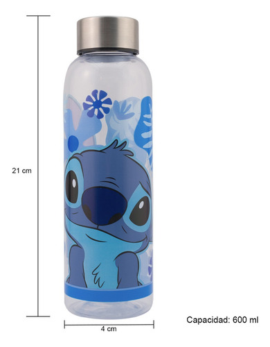 Botella De Agua Transparente C/tapa Disney Stitch 600 Ml