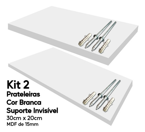 Kit 2 Prateleiras Brancas Mdf 30x20 Suporte Invisível Decora