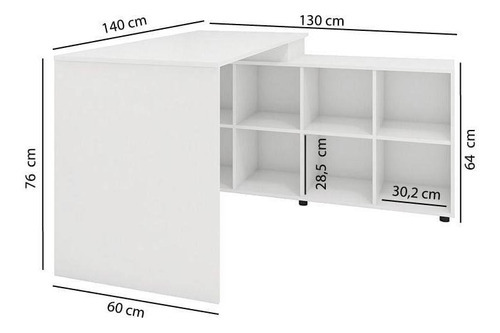 Mesa De Escritório Em L Com 8 Nichos - Branco